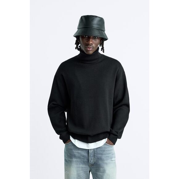 ZARA Soft Turtleneck Sweater Long Sleeve Pullover Rib Trim Black Men's Size M - Picture 1 of 10